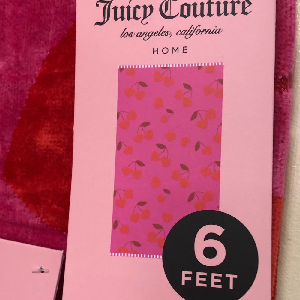 NWT Juicy Couture Jacquard Pink Beach Towel with Red Cherry Motif